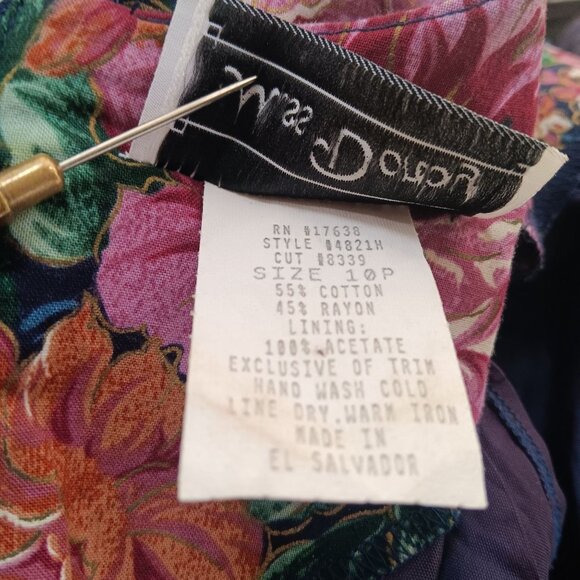 10P Vintage 80's Floral Midi Granny Cottage Dress With Lace Collar & Tied Waist - Picture 8 of 8